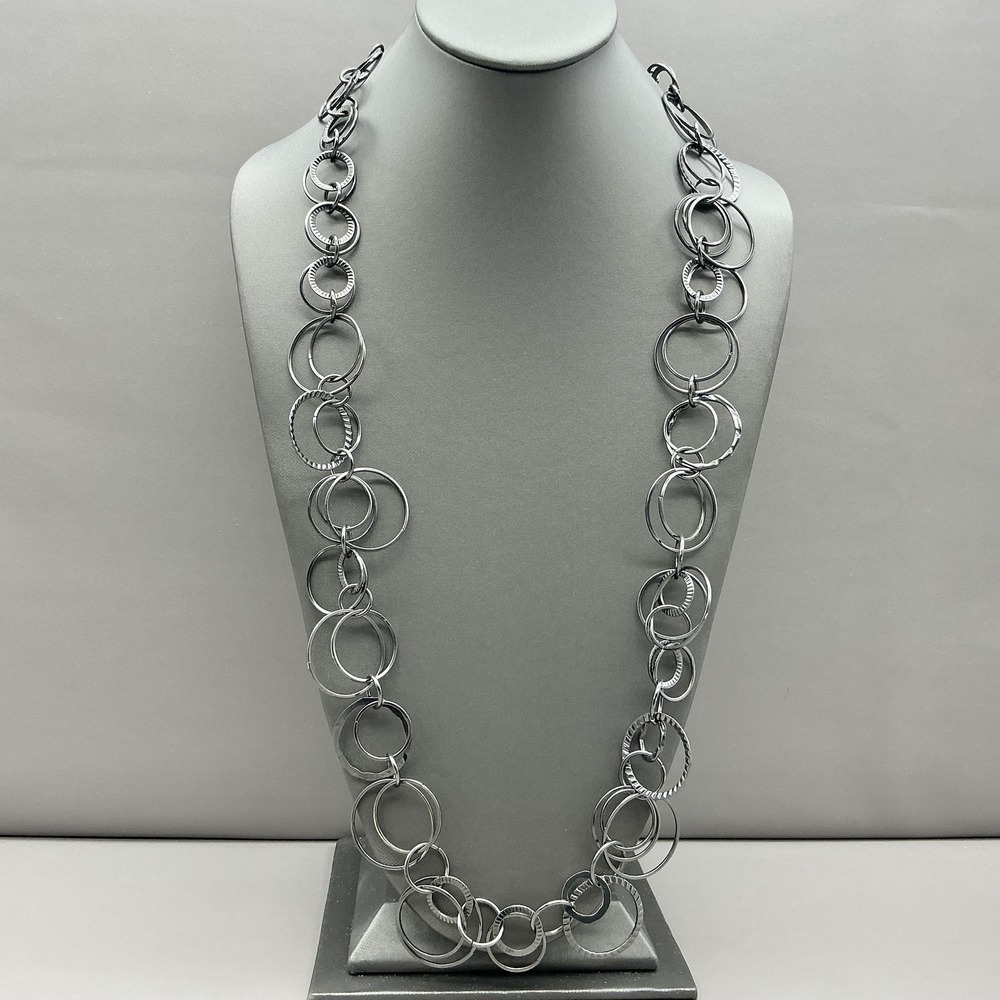 Daisy Fuentes Necklace Silver Tone Open Circle Links Statement Chain Adjustable